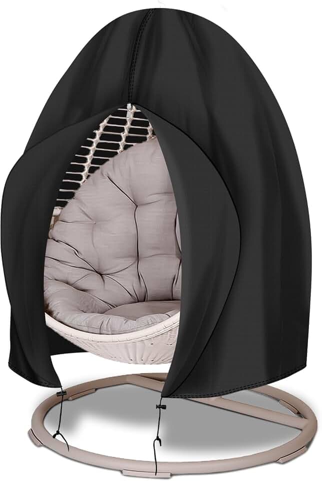 Egg Chair Cover Waterproof, 75" x 45" Patio Hanging Swing Egg Chair Covers with Zipper, Outdoor Wicker Single Seat Egg Chair Cover for Outdoor Furniture, Windproof, Black