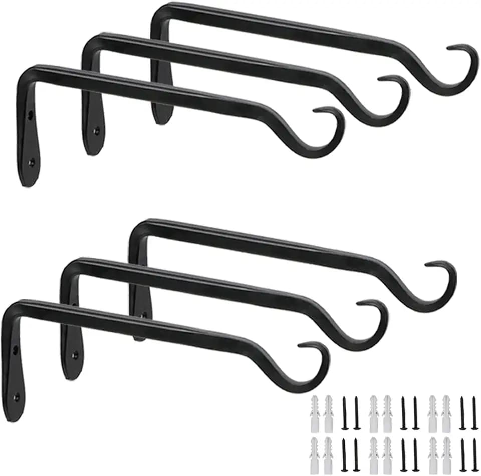 Worth 6-Pack 7" Plant Hanger Bracket, Forged Iron Black Hanging Hooks