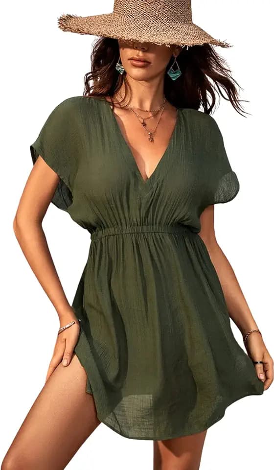 CUPSHE Women's Tropical Print V Neck Swimsuit Cover Up Dress