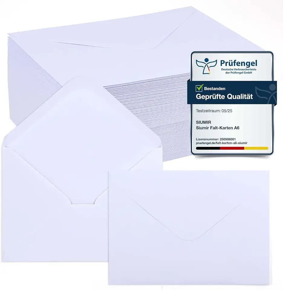 110x Siumir Briefumschläge DIN C6 (16,2x11,4 cm) - Premium Kuverts in Weiß mit spitzer Klappe - 120 g/m² Hochwertiges Papier - Für Dokumente, Einladungen & Grußkarten