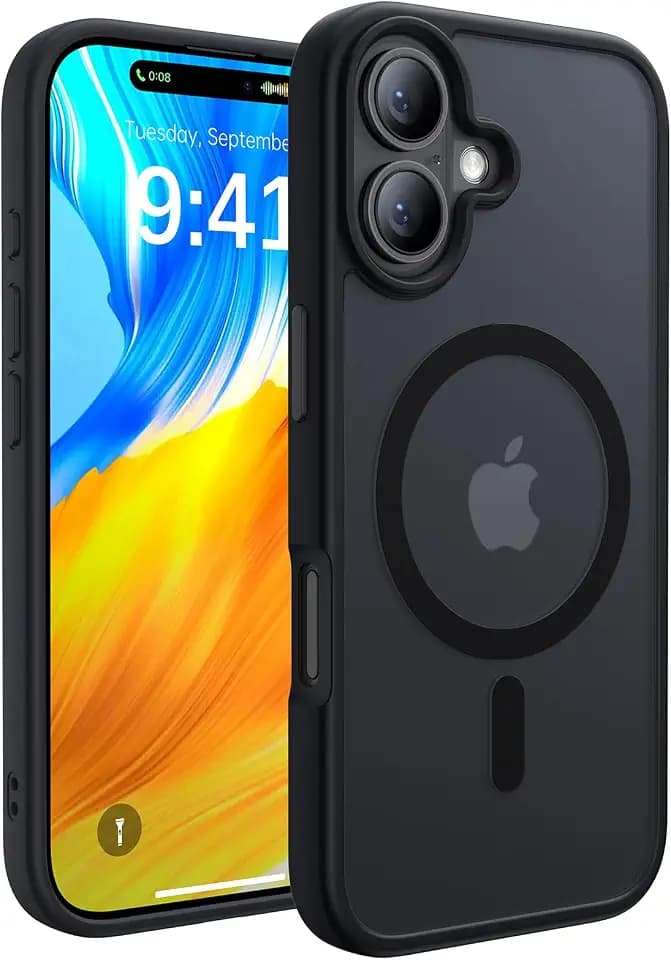 CAHEJILU Magnetic for iPhone 16 Case,[Compatible with MagSafe][Military Grade Drop Protection] Anti-Fingerprint Translucent Matte Shockproof Protective Case for iPhone 16 Phone Case 6.1",Black