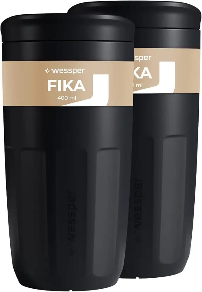 Wessper Mehrweg Becher mit Deckel, 400 ml, 2 Stück, Schwarz