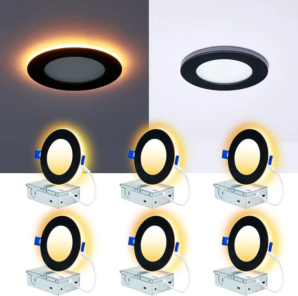 CycevSun 6 Pack 4 Inch Black Recessed Lights with Night Light, Sync & Reset