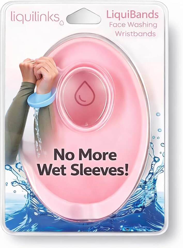 LiquiBands Face Washing Wristbands - Original Drip Catch Cuffs (Pink, S/M)