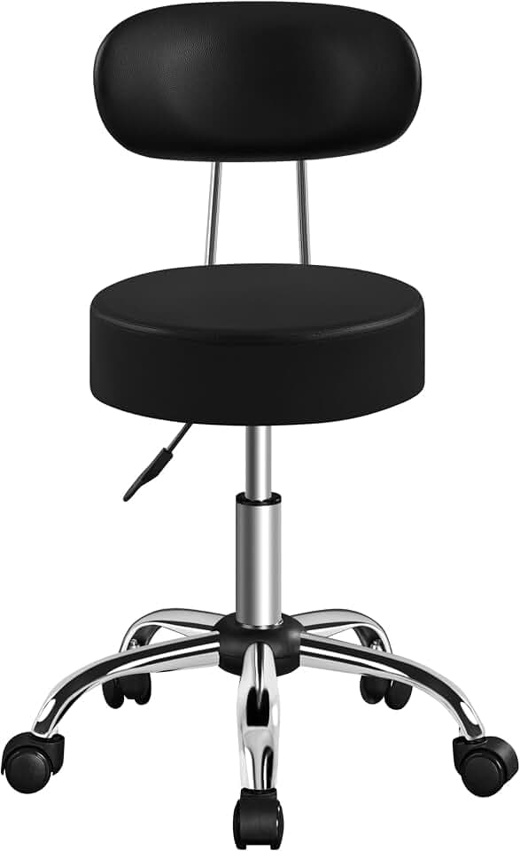 Yaheetech Rollhocker Arbeitshocker mit Rückenlehne Höhenverstellbarer 75-85 | Drehhocker mit Rollen, Abnehmbare Rückenlehne, 10 cm Dicke Polsterung, Schwarz