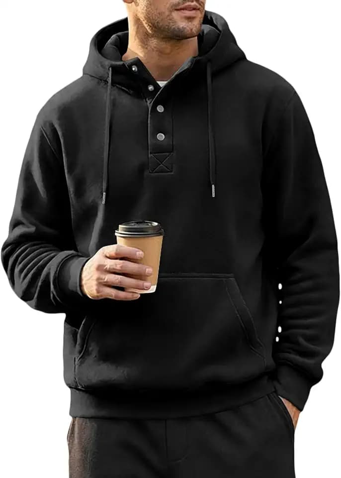 JMIERR Men's Fleece Quarter Button Hoodie Pullover