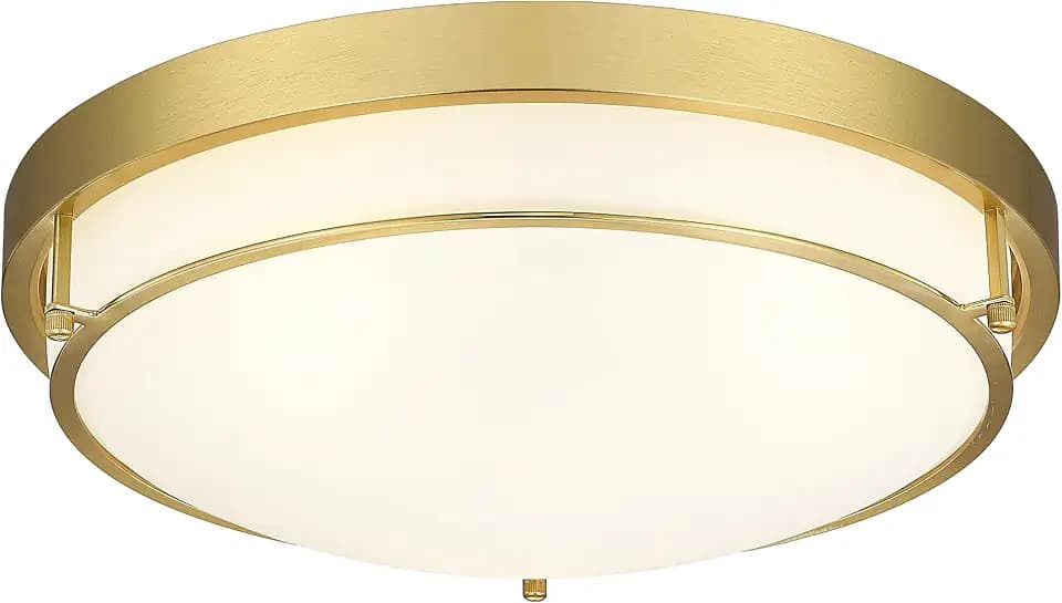16 Inch Flush Mount Ceiling Light,White Frosted Glass,Gold