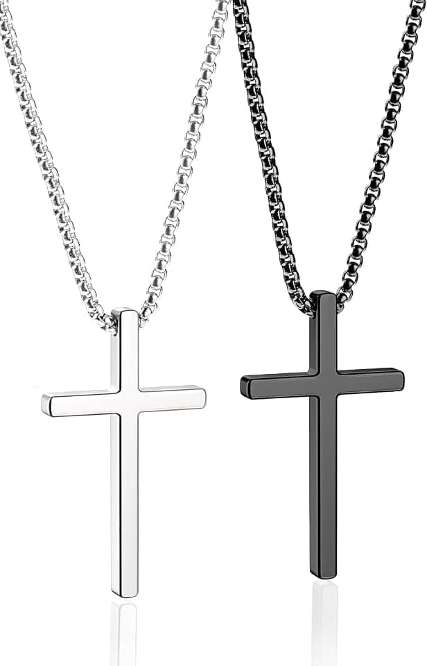 Romass 2Pcs Cross Necklace for Men Teen Boys,Jewelry Gifts 16-30 inches