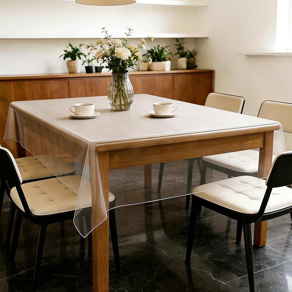 LOMUG Durchsichtige Tischdecke Abwaschbar, PVC Tischdecke Transparent, Tischfolie Transparent 0,13 mm Stark, Wasserdicht & Fettdicht, Schmutzabweisende Klarsichtfolie als Tischschutz (100x200cm)
