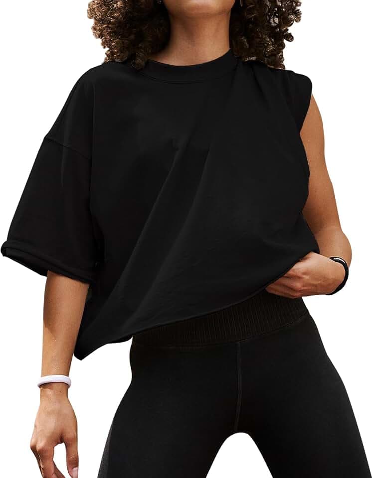 EBANKU Übergroße Workout-Shirts für Damen, kurzärmelige Crop-Tops, lässige Basic-Baumwolle, athletisches Yoga, Laufen, Kurze T-Shirts