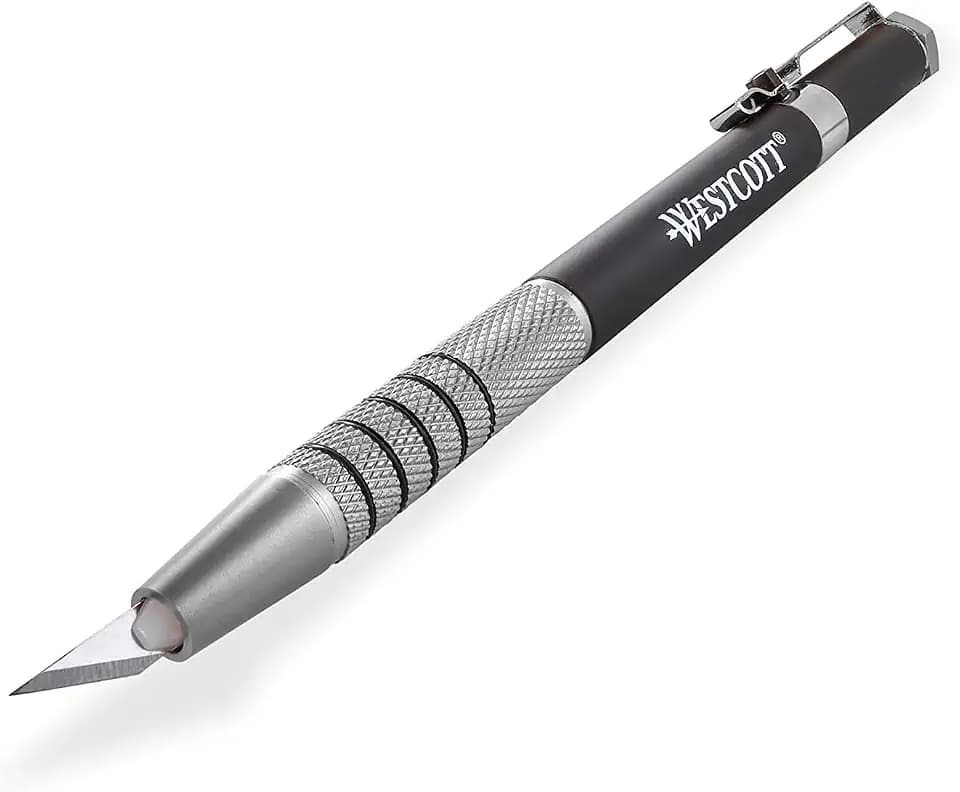 Westcott 16963 Pen-Style Retractable CarboTitanium Bonded Hobby Knife, Silver