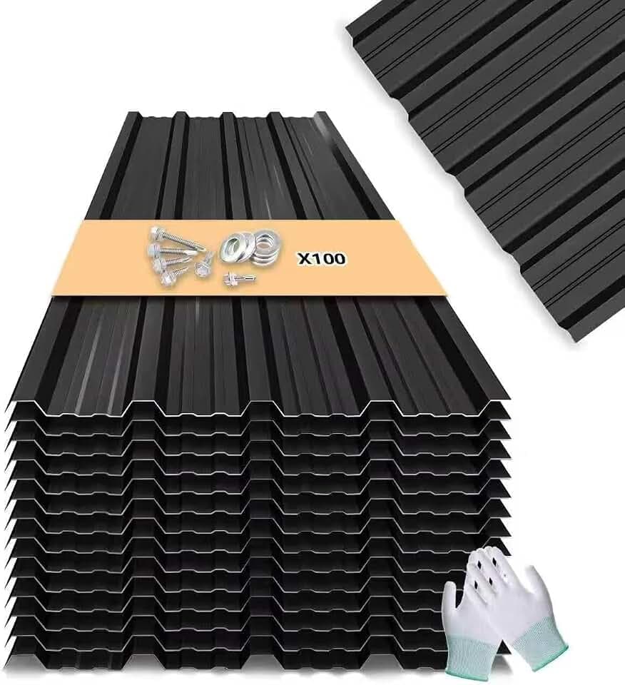 Metal Roofing Panels - 12 Pcs Waterproof Heavy Duty Metal Roof Panels Corrugated Metal Siding for Roofs Carports Tool Sheds Patio Porch Pergola, Easy to Install Black, 50.78x17.7in