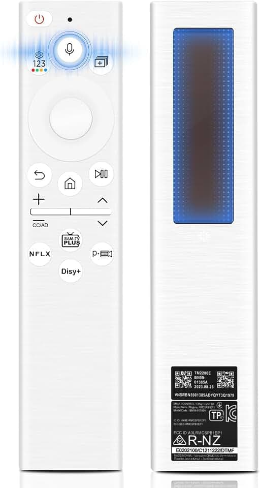 BN59-01391A Solar Voice Remote Replacement for Samsung Frame Smart TV, Bluetooth Rechargeable with Solar Charging, Compatible with Samsung 2021-2023 Neo LED 4K Ultra HD TVs, 4 Shortcut Buttons - White