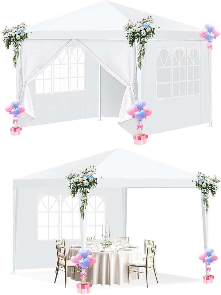 HOTEEL 10x10FT Party Tent with 4 Removable Sidewalls for Parties, Carpas para Fiestas, Weddings, BBQ, Waterproof Outdoor Event Canopy, Patio Camping Gazebo, White