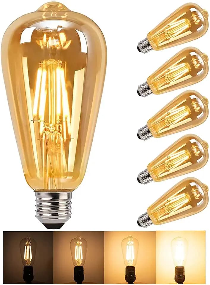 Edison Vintage Glühbirne Dimmbar, E27 LED Vintage Retro LED Lampe, 6W 550LM 2500K Warmweiß für Nostalgie und Retro Beleuchtung im Haus Café Bar - 6 Stück