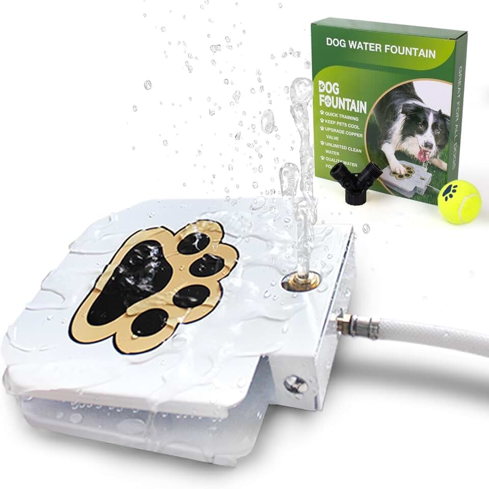 BACOENG Dog Water Fountain Step On, Dog Sprinkler Paw Activated, Outdoor Water Fountain for Dogs, Drinking Water Toy, Upgrade Copper Valve Set, Yellow