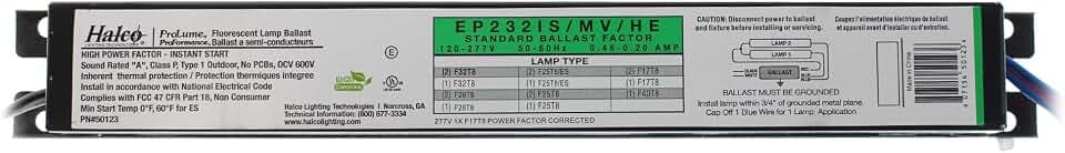 Halco 50123 - EP232IS/MV/HE T8 Fluorescent Ballast