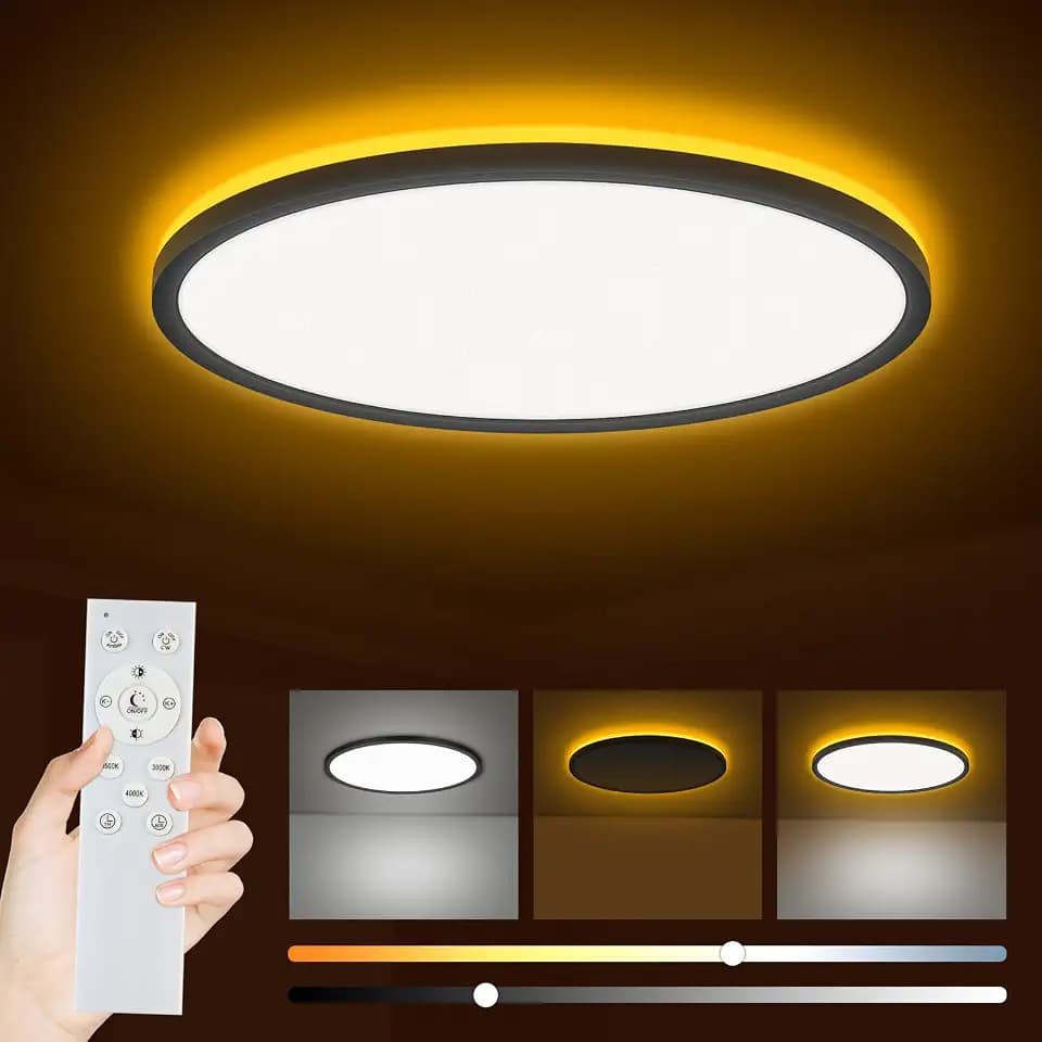 LED Deckenleuchte, 24W Deckenlampe mit 1800K Nachtlicht Amber 30cm, Schwarz