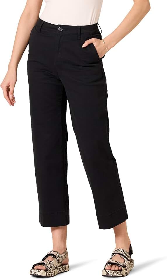 Amazon Essentials Women's High-Rise Slim-Fit Stretchy Ankle-Length Wide-Leg Khaki Pant