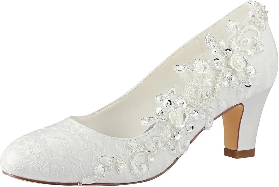 Brautschuhe Frauen Seide wie Satin Stämmiger Absatz Absatzschuhe mit Stich Spitzen Blume Kristall Perle