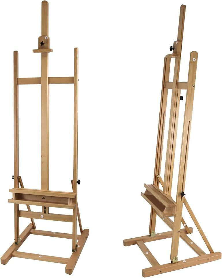 Paintersisters Atelier-Staffelei ARTA - stabile Studio-Staffelei mit H-Fuß aus Buchenholz FSC®, für Keilrahmen bis 120cm, mit Aufbau-Video, Holzstaffelei