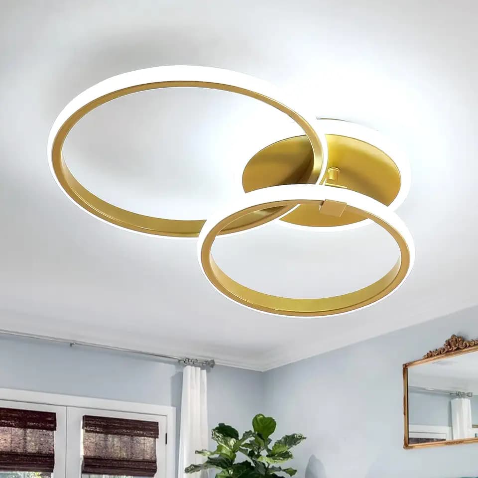 DELIPOP LED Deckenleuchte Wohnzimmer, 42W 4700LM Gold Deckenlampe 6500K | Moderne Acryl Deckenbeleuchtung mit 3 Ringen Design für Schlafzimmer Küche Esszimmer