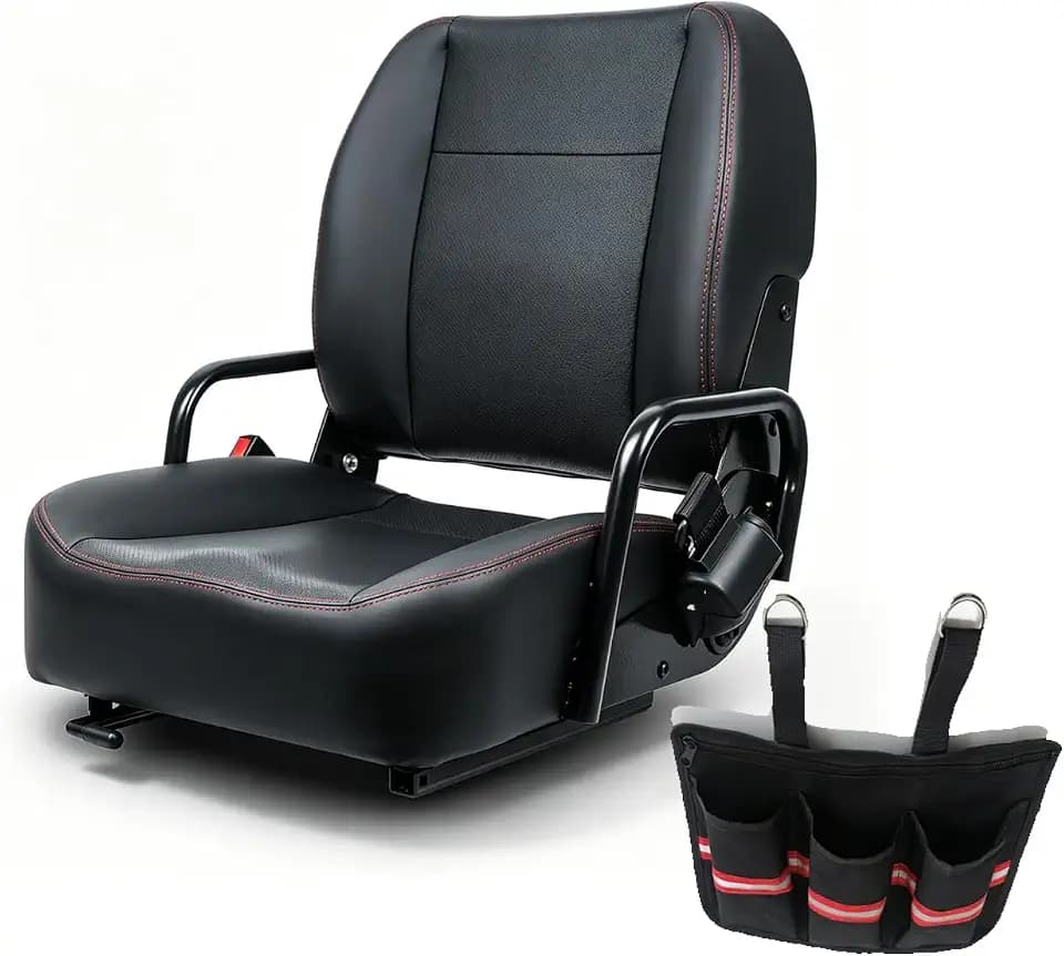 Universal Forklift Tractor Seat Suitable for Forklifts, Tractors, Excavators Fitted with a Seatbelt and Side Cup Holders, Black
