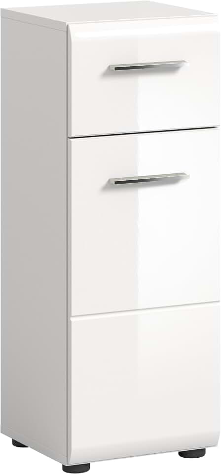 xonox.home - Kommode Ice 30x80x30 cm in weiß Hochglanz Tiefziehfront - Standschrank Badschrank schmal - praktisch und platzsparend