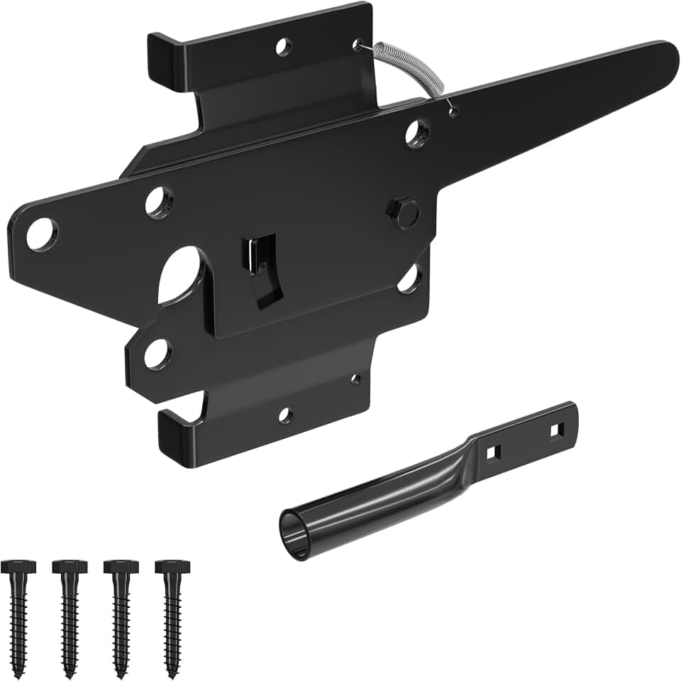 Wooden Fence Gate Latch Heavy Duty Self Locking Gate Hardware for Pool/Garden Gates, Safety Latch, Self Latching Latch for Vinyl/Wood Fences, Black Finish