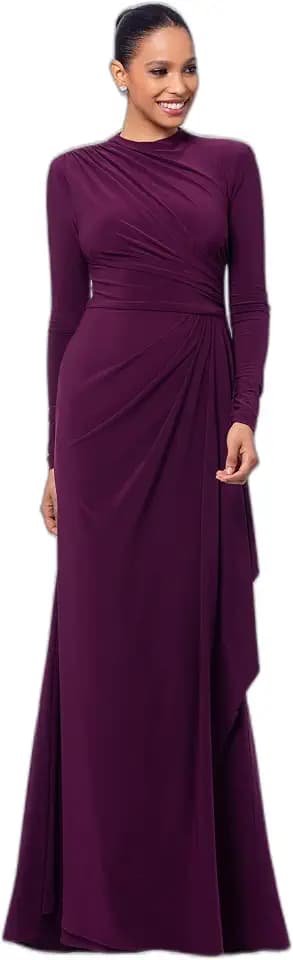 Betsy & Adam Women's Long Sleeve Stretch Knit Side Ruffle Dress
