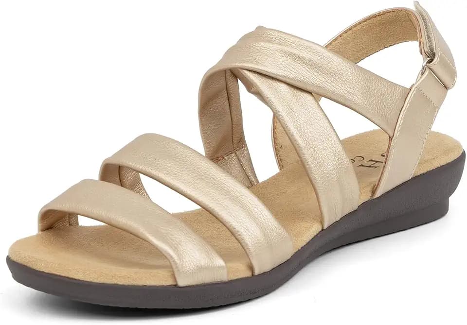 VJH confort Women’s Flat Sandals, Soft Straps Slip-on Open Toe Light Weight Elastic Slingback Comfort Casual Walking Sandals