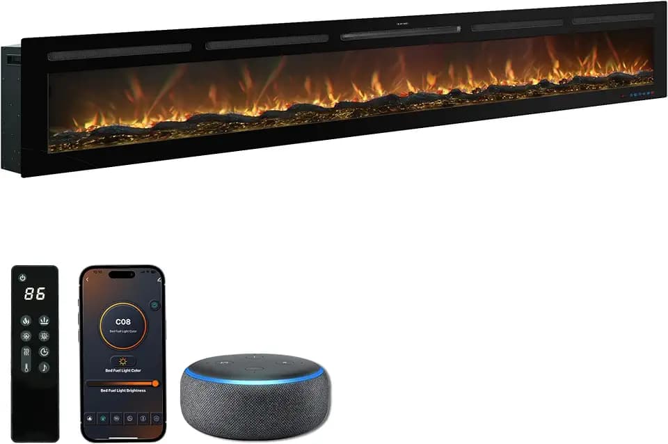 95" Electric Fireplace, Recessed/Wall Mounted/Freestanding, 5.5"