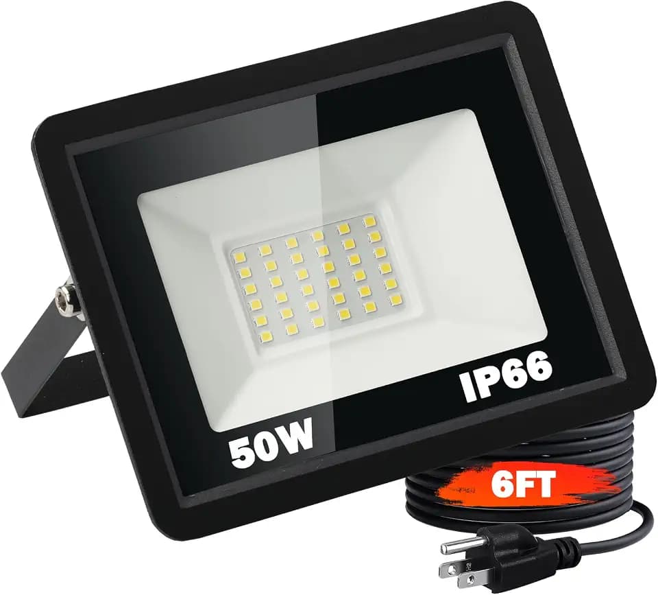 50W Flood Lights Outdoor, 7000lm Bright LED Work Light with 6ft Plug, 5000K Daylight White Flood Lighting, IP66 Waterproof Floodlight Security Lights for Yard Stadium Garage Garden