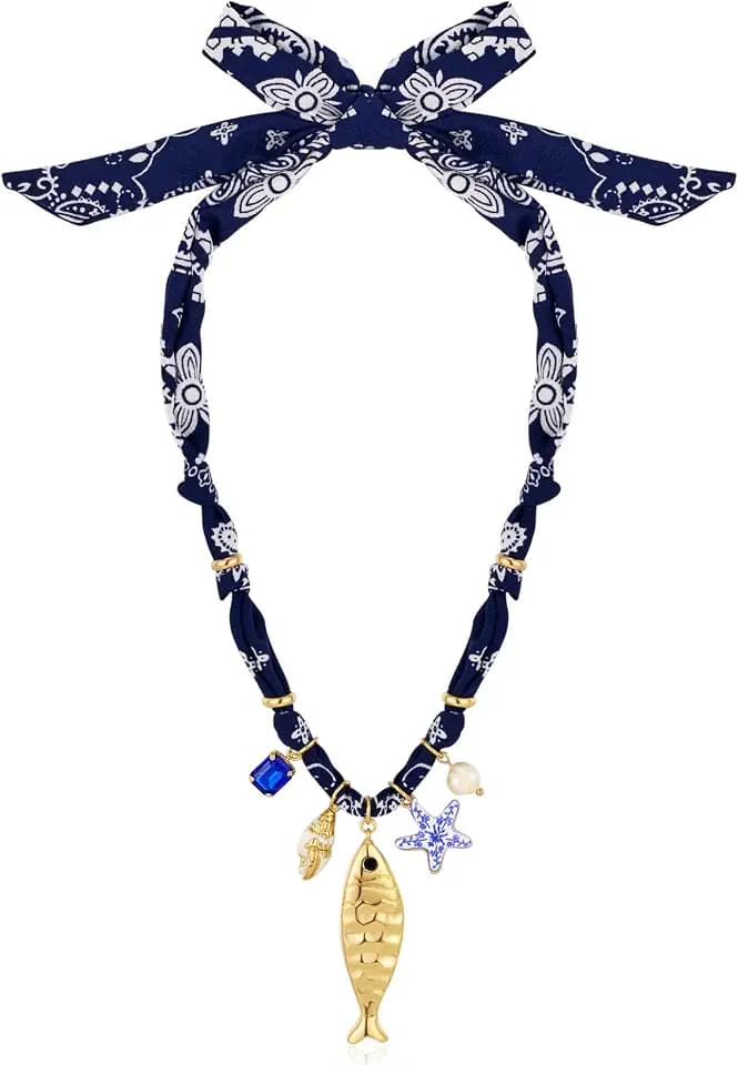 WOWORAMA Colorful Scarf Necklace with Shell Starfish Charms for Women