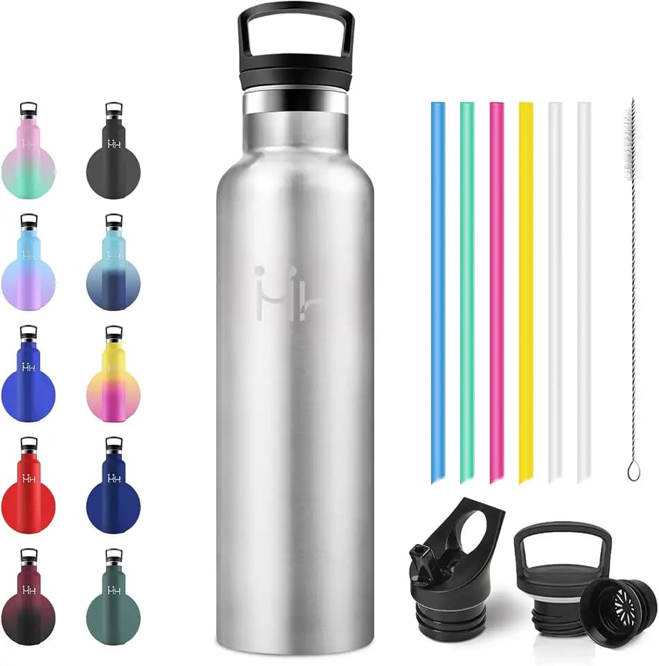 Trinkflasche 750ml, Auslaufsicher Wasserflasche Kohlensäure Geeignet, BPA-Frei, Wasserflasche mit Strohhalm, Doppelwandige Vakuumisolierte, Isolierflasche für Büro, Sprudel, Schule, Reisen, Wandern