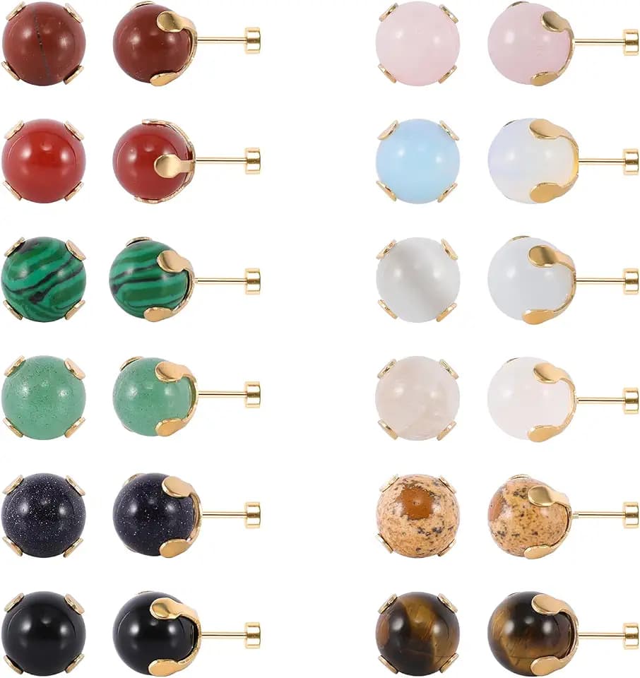 Multi Gem Stones Ball Bead Stud Earrings