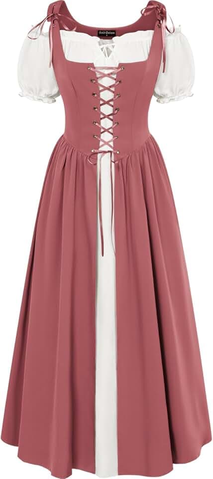 SCARLET DARKNESS Mittelalter Kleidung Damen 2Pcs Renaissance Maxikleid