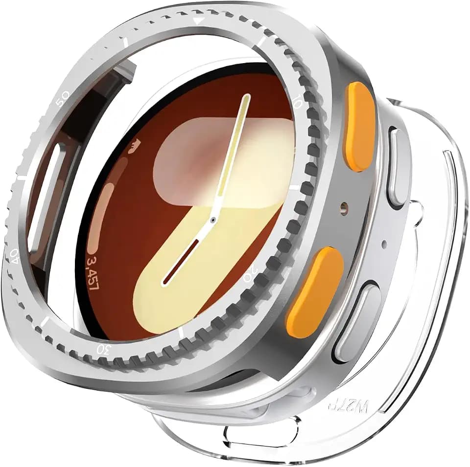 Samsung Galaxy Watch 8 44mm Metal Protective Case, Ultra-Thin Durable Metal Case with Back Frame for Samsung Galaxy Watch 8 44mm (Silvery)