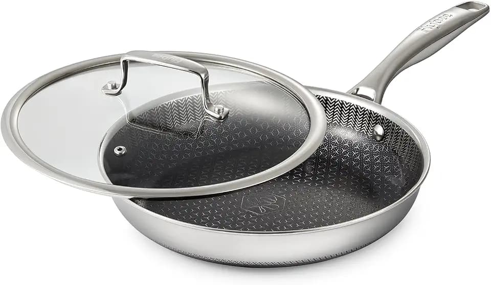 10 Inch Hybrid Nonstick Frying Pan with Lid, Tri-Ply Stainless Steel