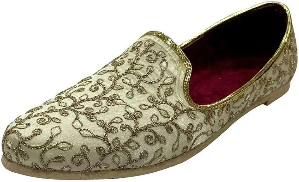 Stop n Style Mens Punjabi Jutti Mojari Shoes Fashion Loafers Wedding for Men Party Shoes Gold