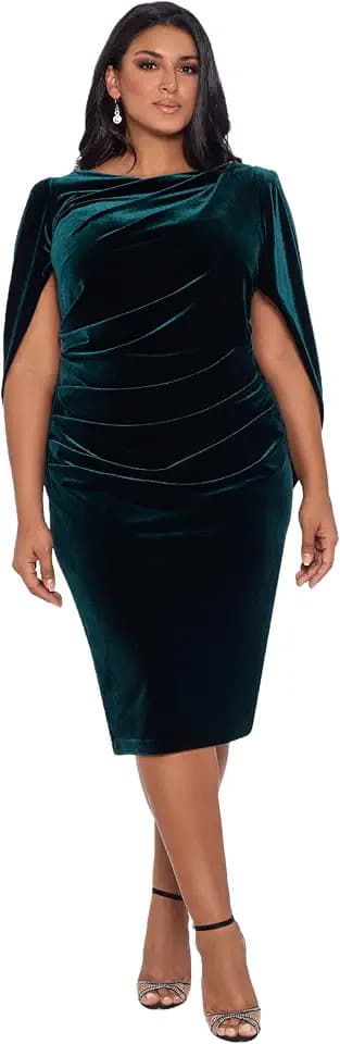 Betsy & Adam Women's Plus Size Short Velvet Cowl Neck Dress with Draped Back, Hunter, 20W