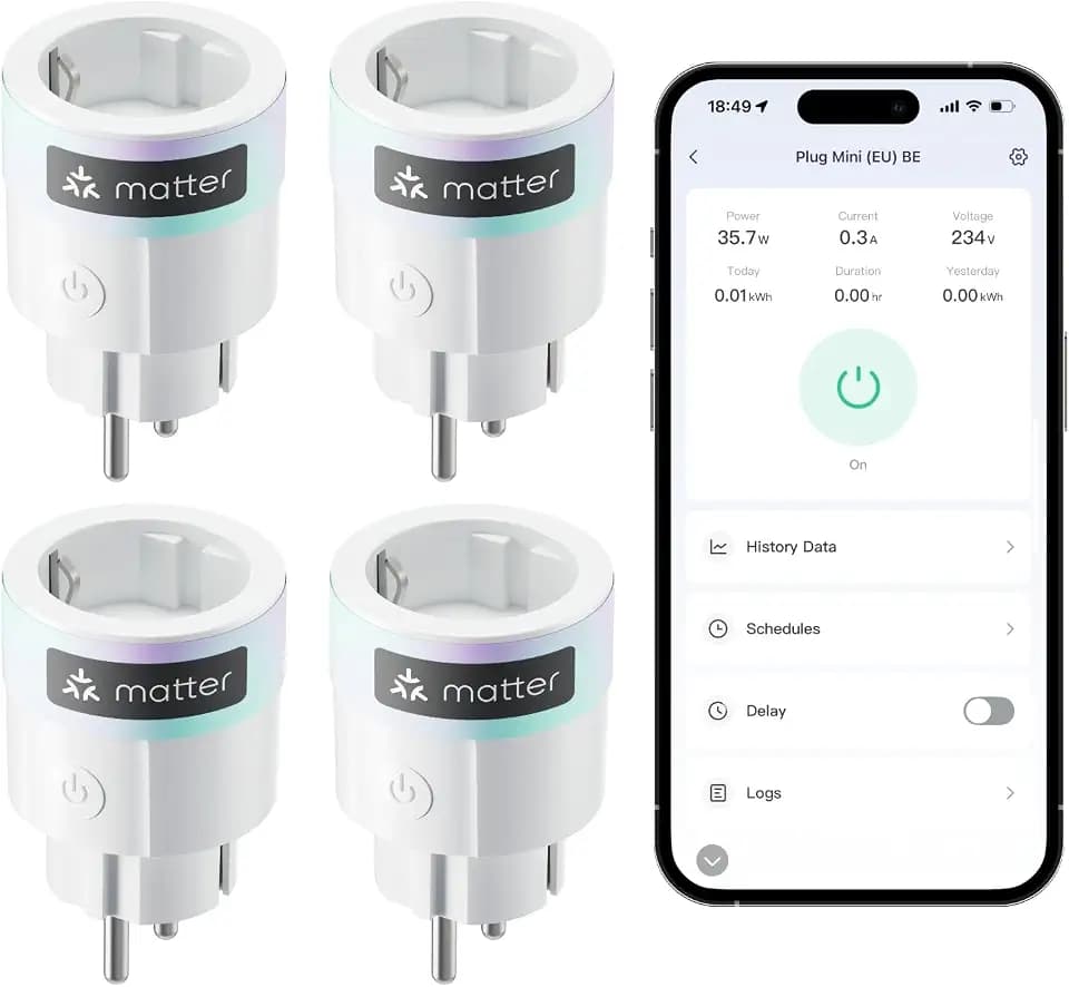 SwitchBot Plug Mini Matter-fähig mit Leistungsüberwachung 4er Pack, WLAN Steckdose, kompatibel mit Alexa, Google Home, Apple Home und Home Assistant (über Matter), Sprach- & App-Steuerung, 16A Type-F
