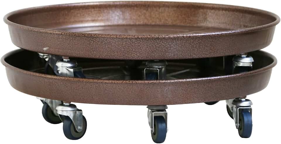 ARTLINE 16" Round Plant Stand with Lockable Wheels, 420lbs Heavy Duty for Indoor Outdoor, Large Rolling Dolly Planter Caddy on Casters to Carry Potted Flower Pot, Round Metal Tray NO Holes, 2 Pack