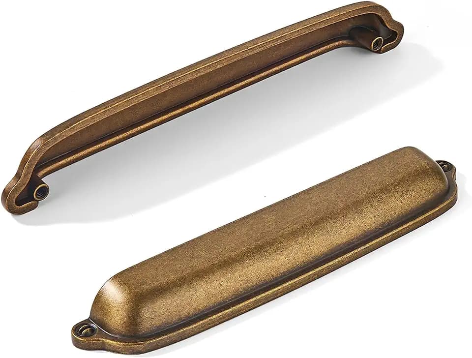 khtumeware 10 Pack Antique Brass Cup Pulls 6 Inch Center to Center - Cabinet & Drawer Handles for Kitchen Hardware