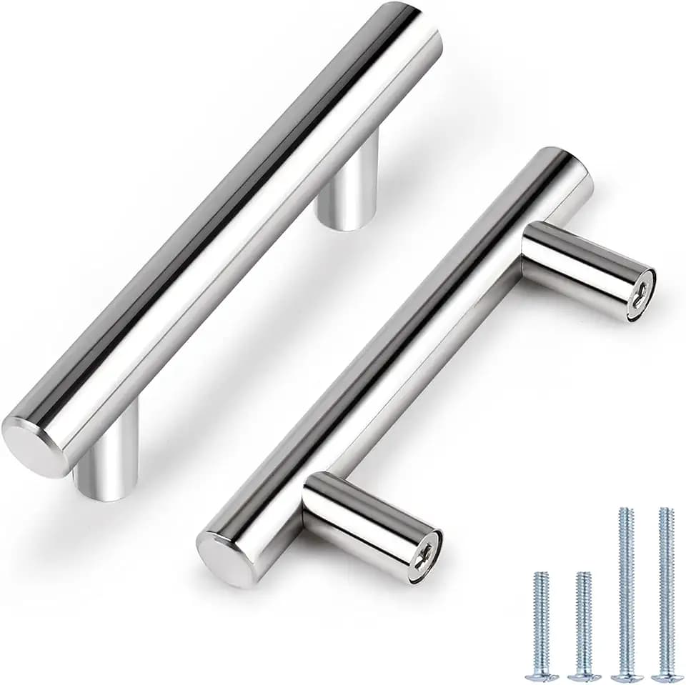 Probrico 20 Pack | 2-1/2 Inch Polished Chrome Cabinet Handles, 4 Inches Total Length Euro T Bar Handle Pulls, Stainless Steel Kitchen Cabinet Hardware Drawer Pulls