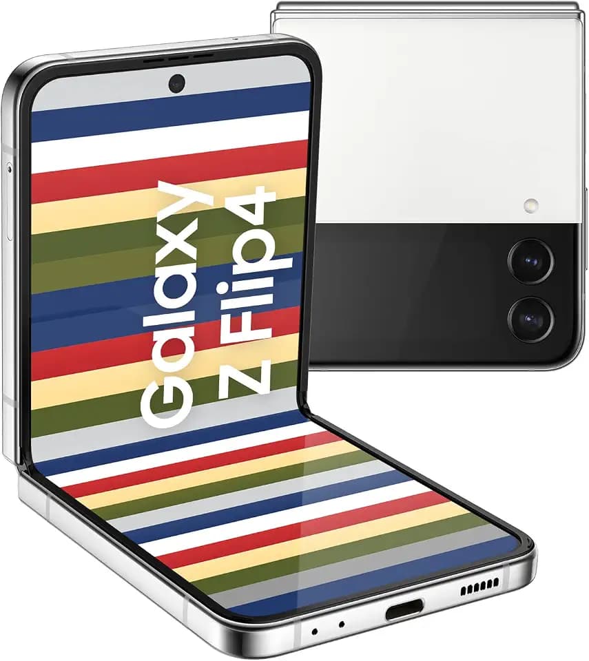 Samsung Galaxy Z Flip4 Bespoke Edition, Android Smartphone ohne Vertrag, 17,03 cm/6,7 Zoll Dynamic AMOLED Display, 3.700 mAh Akku, 256 GB/8GB RAM, Handy in Silver-White [Exklusiv bei Amazon]