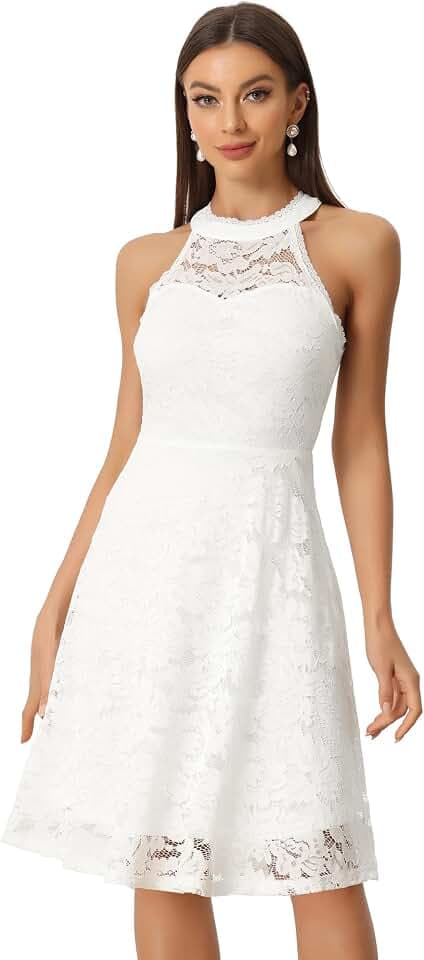Allegra K Spitzenkleid für Damen, Neckholder, ärmellos, elegant, Cocktailkleid, A-Linie