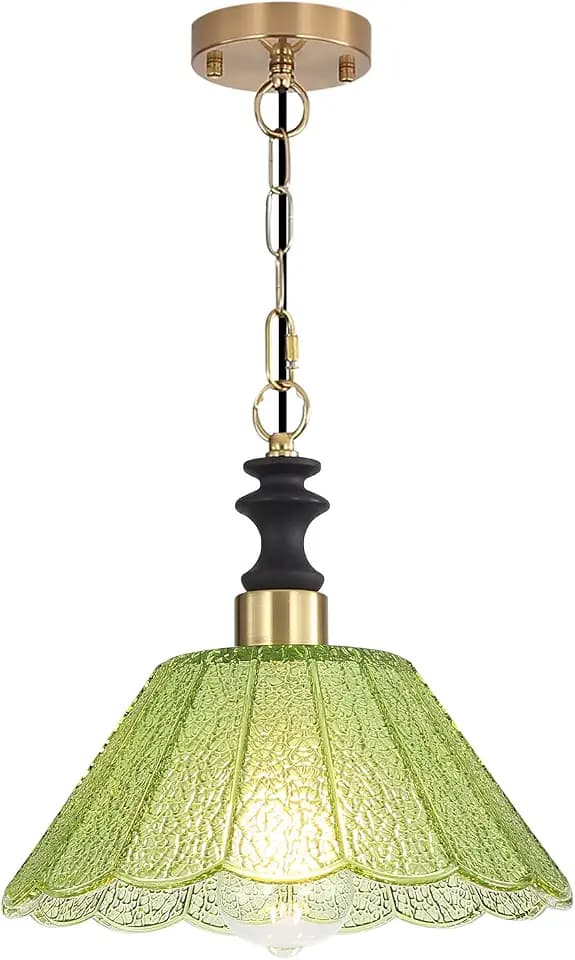 EFINEHOME Modern Farmhouse Glass Pendant Light, 1-Light Indoor Hanging Light with Adjustable Gold Chain, Petal Glass Pendant Lamp for Kitchen Island Entryway Dining Table Living Study CeilingG