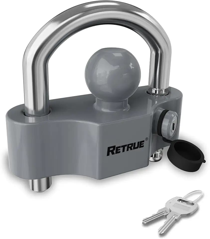 RETRUE Universal Trailer Hitch Coupler Lock, Heavy-Duty Steel,Grey & Silver