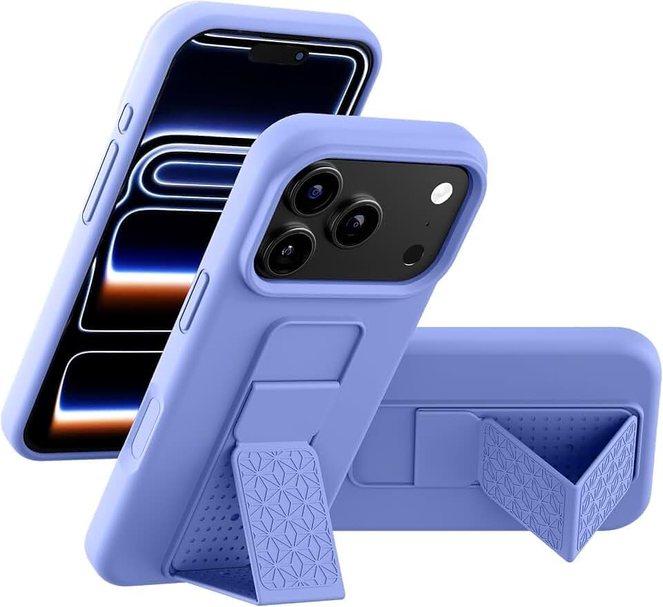 LAUDTEC Silicone Kickstand Case Compatible with iPhone 18 Pro / 17 Pro, Flexible Soft Liquid Silicone Stand Case for iPhone 18 Pro / 17 Pro (Purple)